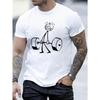 European Sizes Men's Round Neck Short Sleeve T-Shirt with Weightlifting Print, Fashionable Street Style Breathable Tee