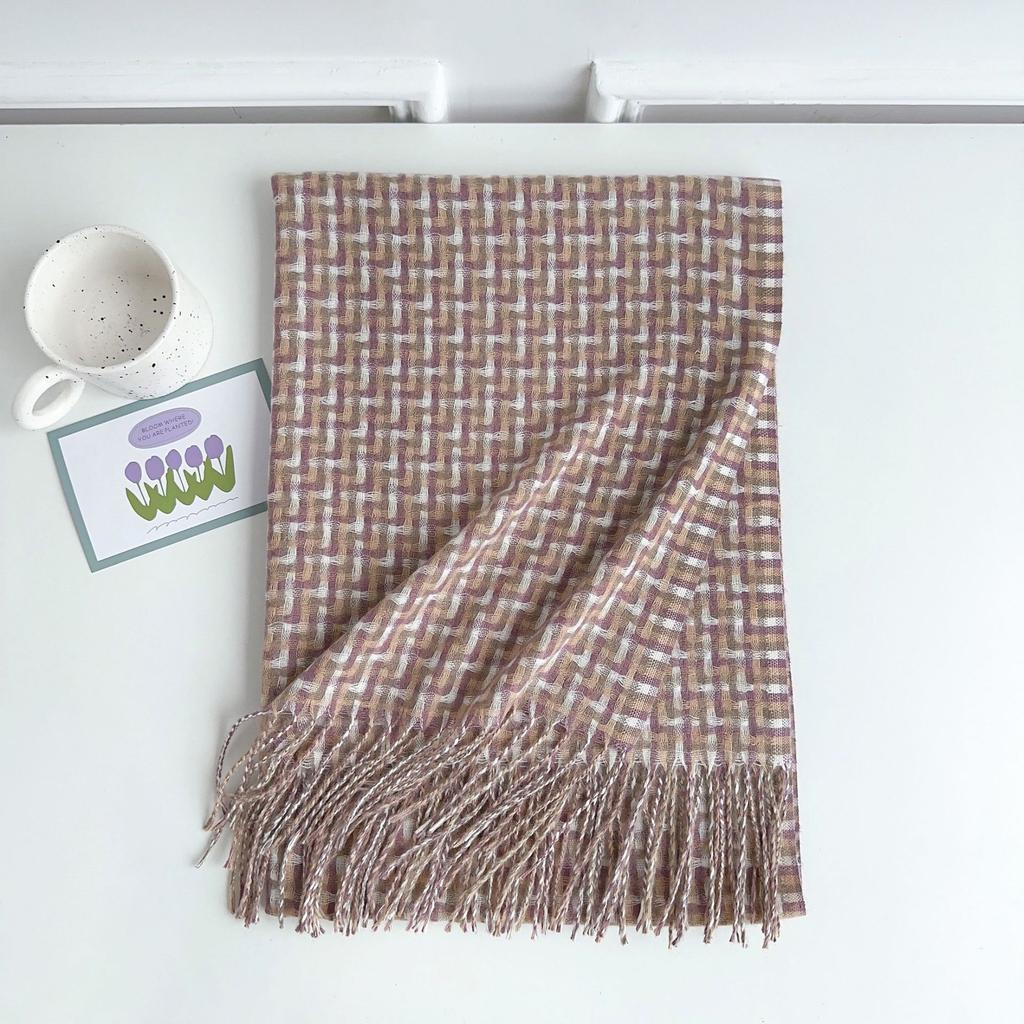 Autumn and Winter Thickened Warm Scarf Contrasting Color Plaid Imitation Cashmere Fringed Versatile Scarf Fashionable Commuter Decorative Shawl