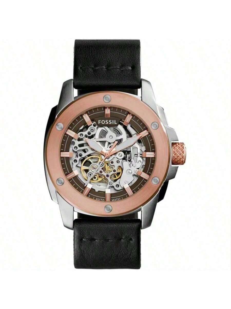 

Мужские автоматические механические часы Fossil с кожаным ремешком, трехстрелочным циферблатом, корпусом из нержавеющей стали/стеклом, устойчивым к царапинам, ME3082 чёрный