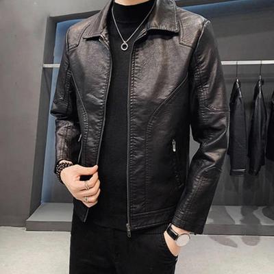 Giacca da Moto da Uomo Autunno/Inverno Slim con Revers - Tendenza Stile Coreano Foderata in Pile Ecopelle
