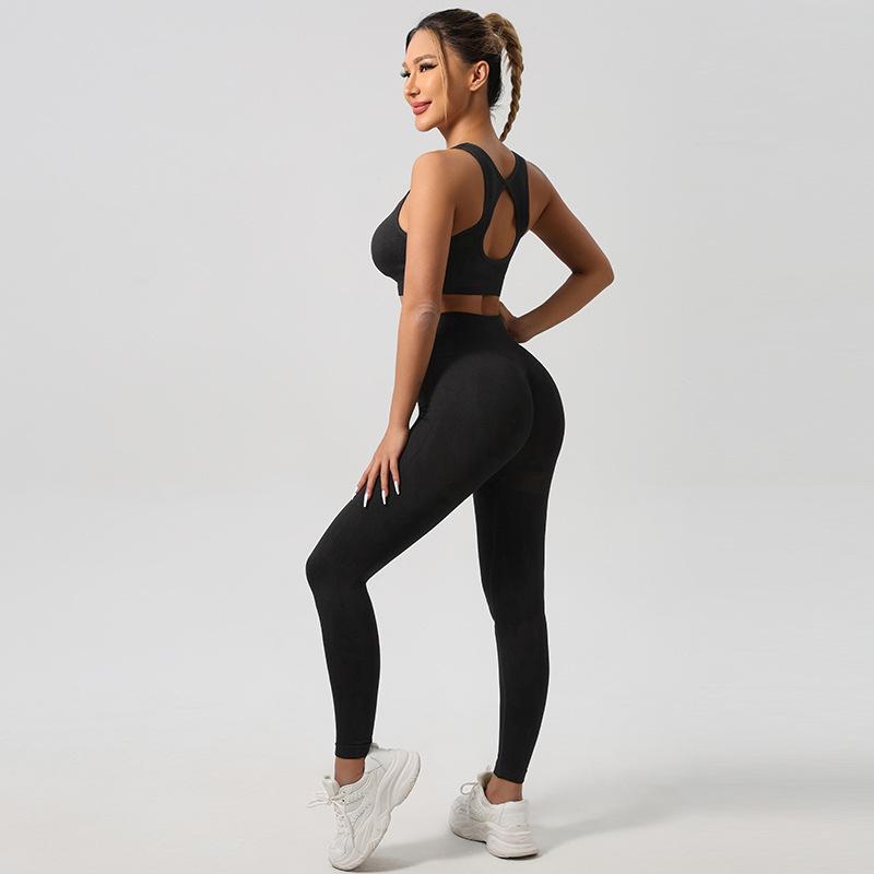 Summer Autumn Yoga Sets Women Workout Outfits High Waist Leggings Sleeveless Sports Top Fitness Set Seamless Gym Tracksuit