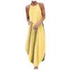 Women Casual Printed Round Neck Loose Long Dress Sleeveless Split Maxi Dress