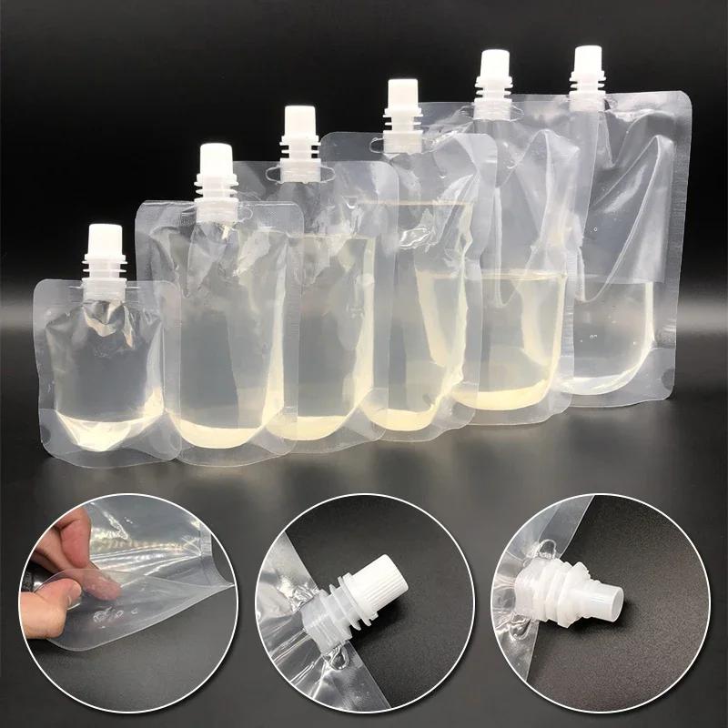 50/100PCS Clear Drink Pouches Packaging Liquid Bag With Nozzle Stand Up Sealed Suction Nozzle Bag Milk Tea Juice Bag Print Logo