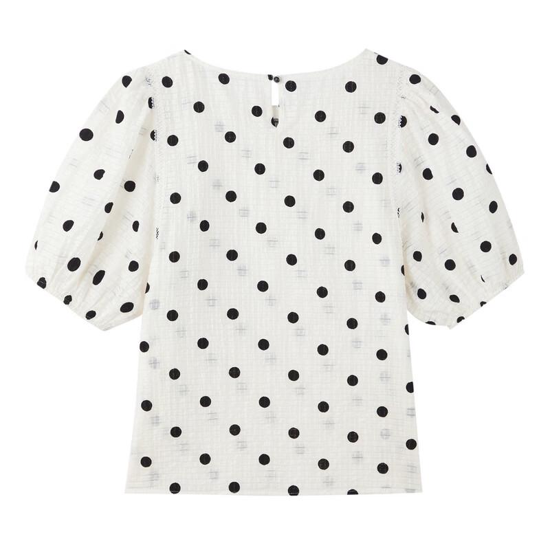 Elegant Polka Dot Round Neck Short Sleeve Blouse