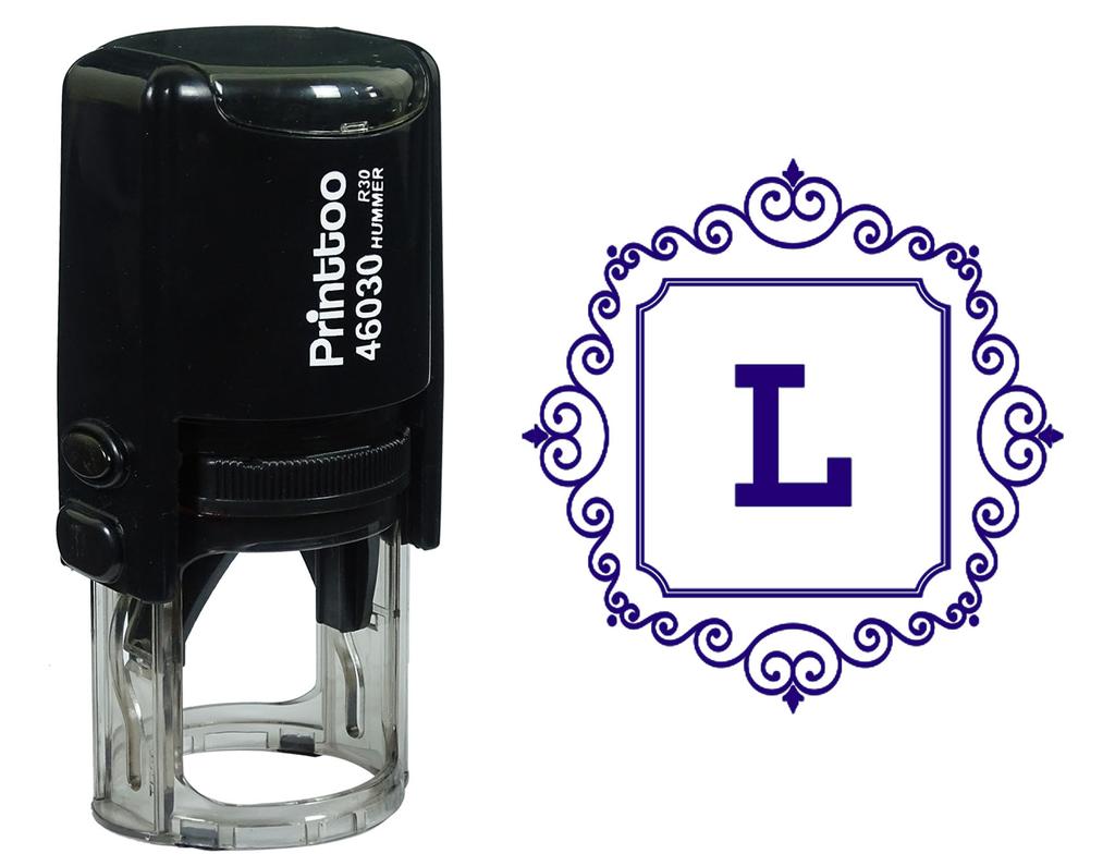 Printtoo Square Swirl Border Alphabet L Monogram Initial Self Inking Rubber Stamp Office