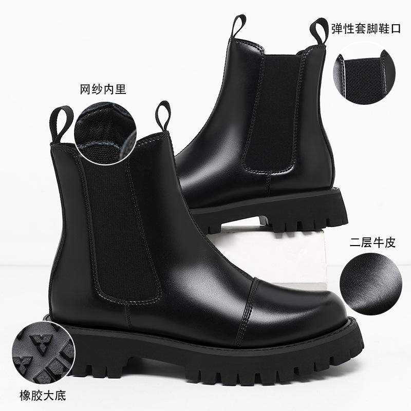 Winter velvet cotton platform Martin boots medium and high top leather shoes British style Chelsea leather boots sleeve men's cotton shoes