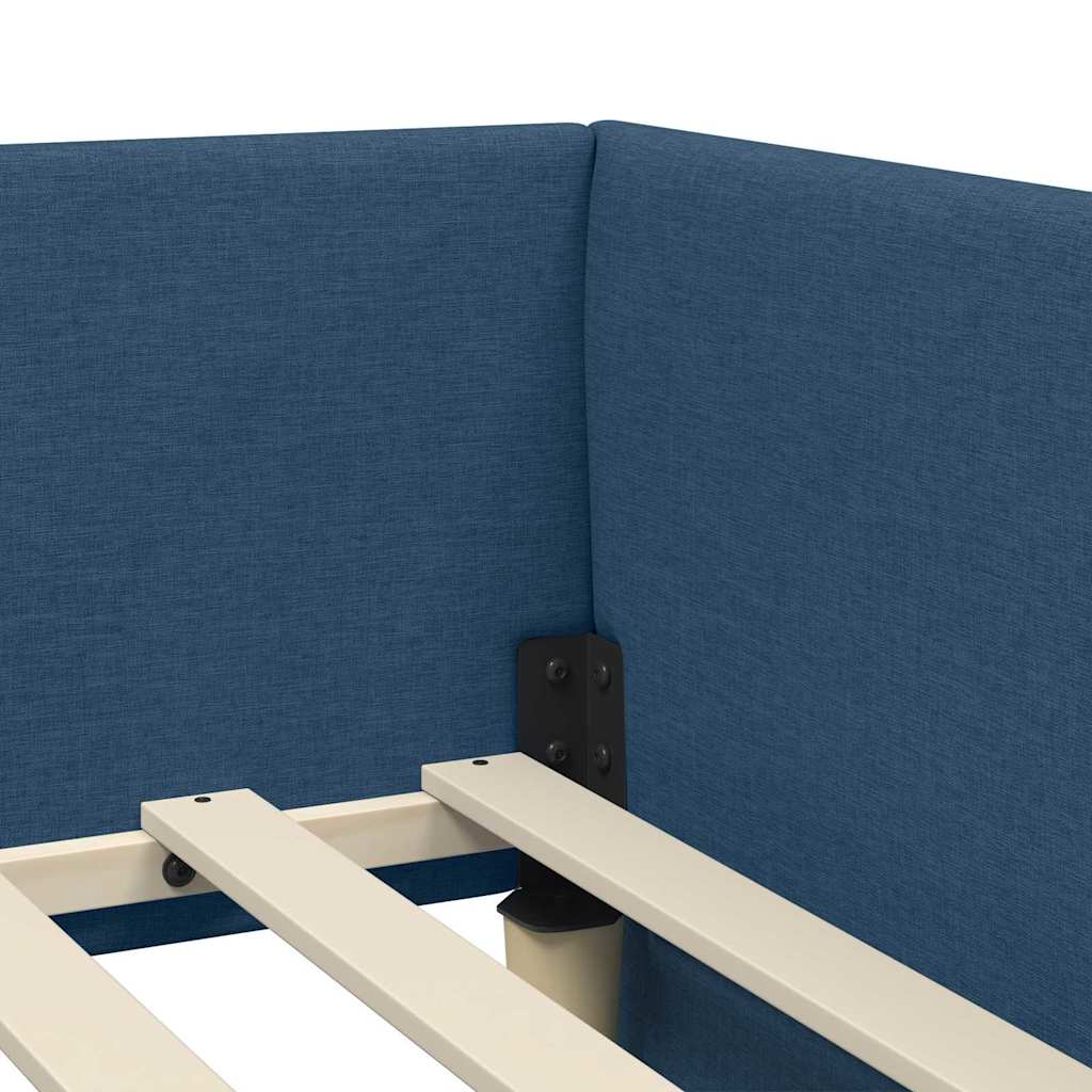 Corner Bed Frame with Mattress 2 Pcs Blue Fabric