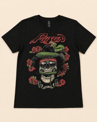 Poison Skull Snake Graphic Tee Y2K Rock Band Goth Vintage Style Small Unisex T-Shirt