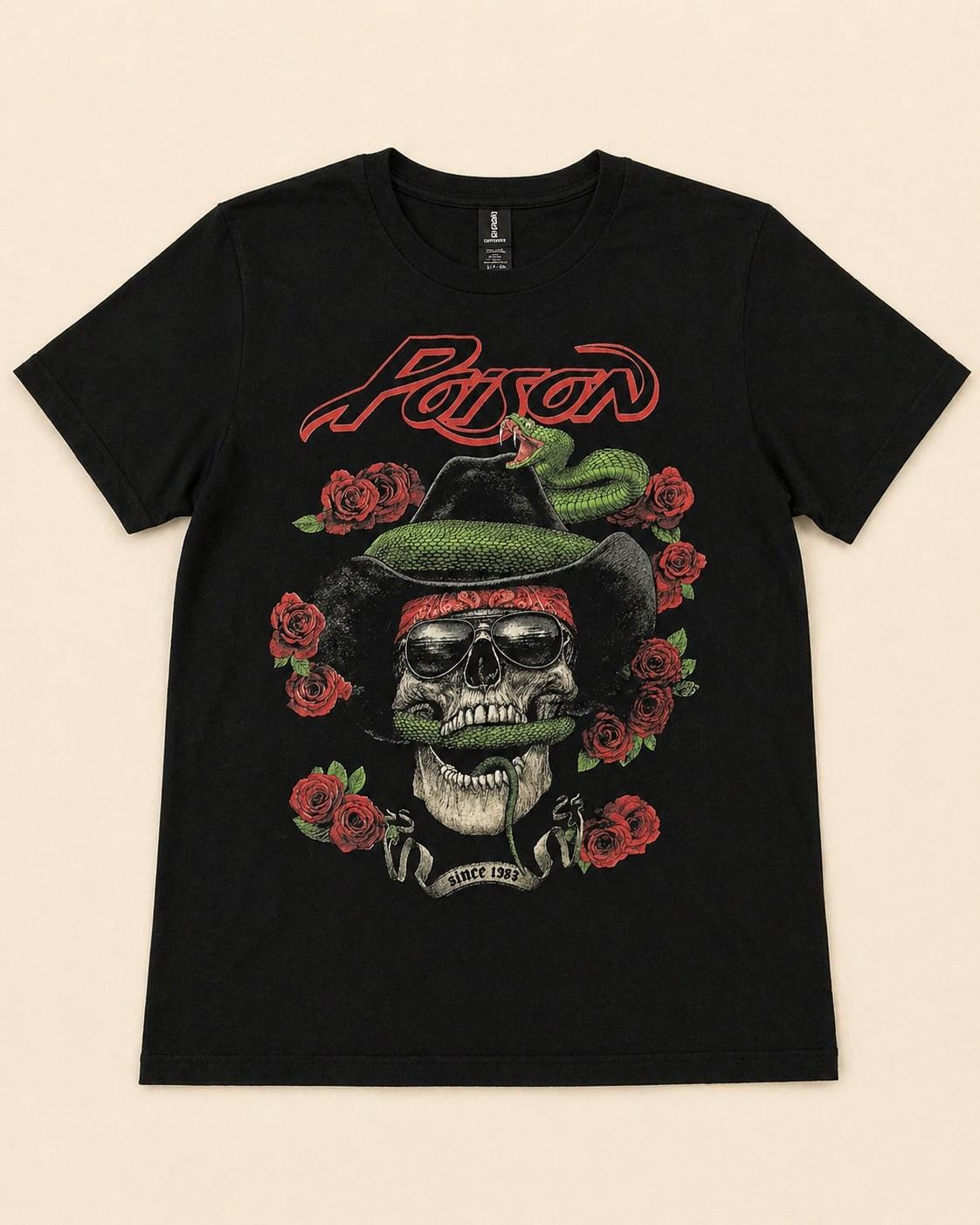 Poison Skull Snake Graphic Tee Y2K Rock Band Goth Vintage Style Small Unisex T-Shirt S