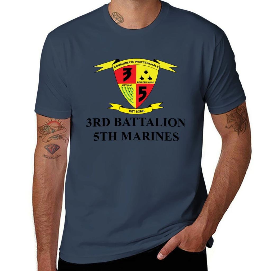 3rd Battalion 5th Marines Full Color Veteran Tshirt Comfortable Basic Crew Neck Tee Tshirt