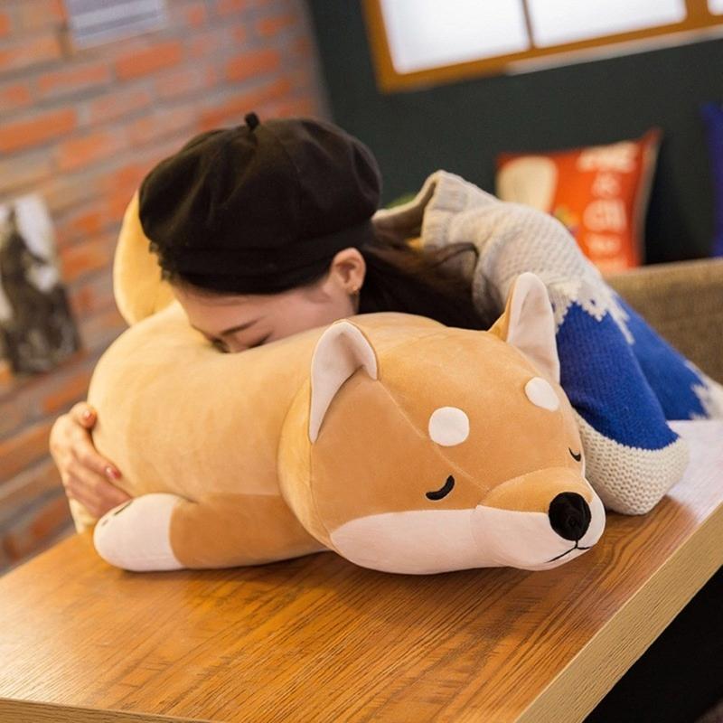 Long Cartoon Shiba Dog Plushie Pillow Stuffed Animals Pillows Cute for Sleeping Hugging Soft Toy Kids Adults Gift