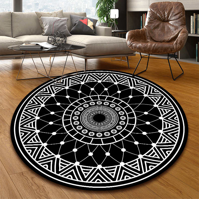 Floor Carpet Anti-Slip Door Mat Ethnic Style Round Mandala Carpet Living Room Bedroom Carpet Room Decoration Chair Mat