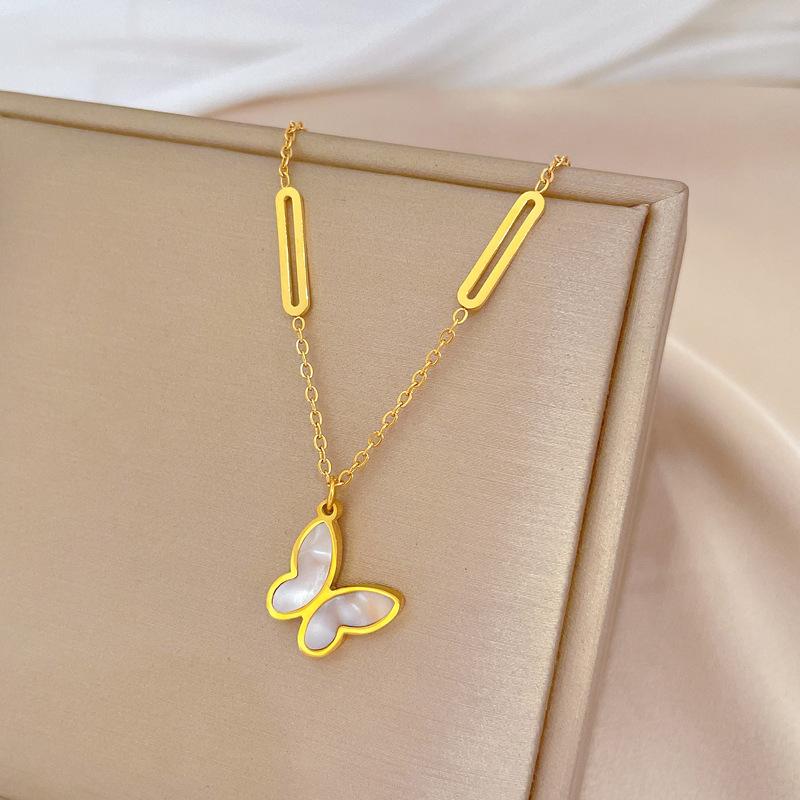 Fritillary Butterfly Personality Minimalist Wind Furnace Real Gold Necklace Female Collarbone Chain