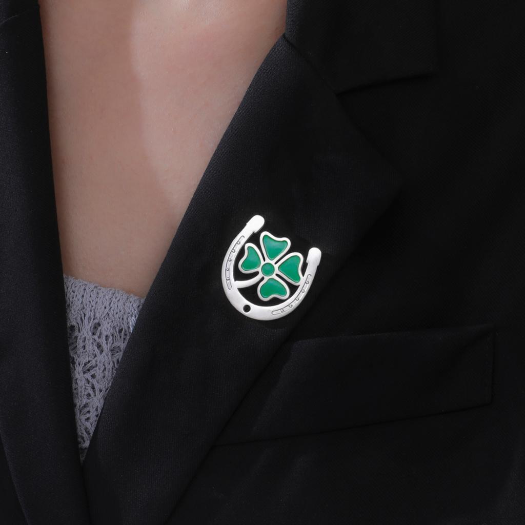 Lucky Four Leaf Clover Horseshoe Brooches Stainless Steel Enamel Pin Badges Fashion Jewelry Gifts Shirt Suit Hat Accessories