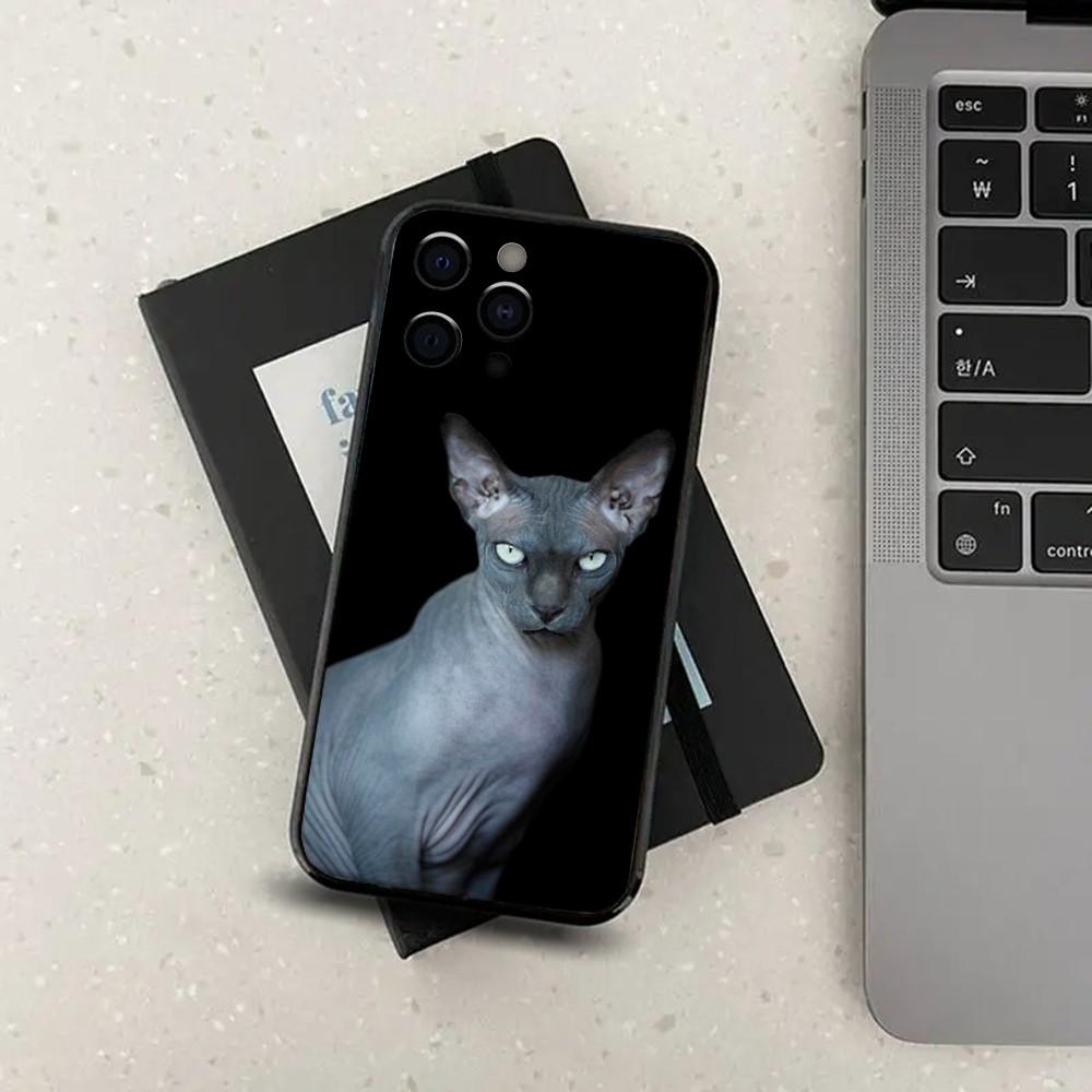 Pet Sphynx Sphinx Cat Phone Case For Apple iPhone 15,14,13,12,11,Pro,X,XS,Max,XR,Plus,Mini Soft Black Cover