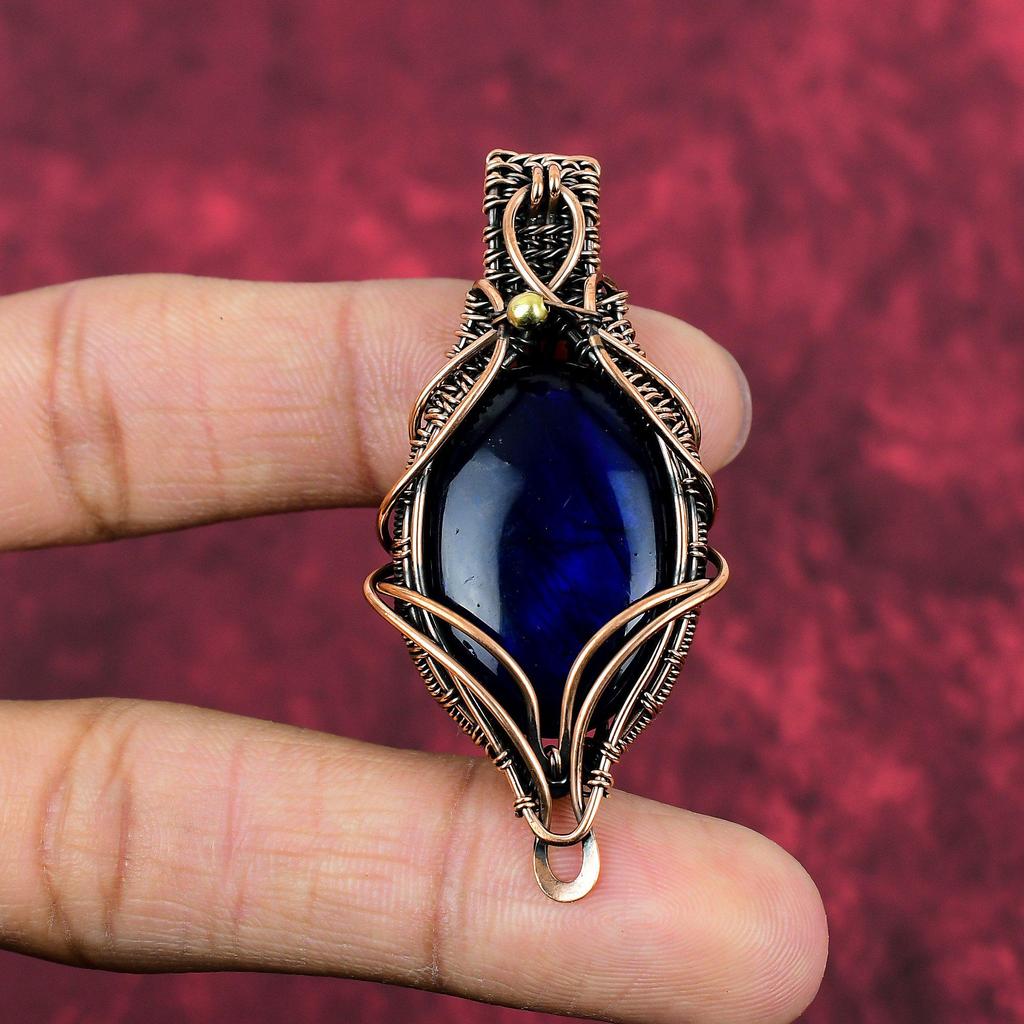 Blue Fire Labradorite Pendant Copper Wire Wrapped Gemstone Pendant Copper Jewelry Handmade Brand New Pendant Wire Wrap Jewelry Gifts For Her