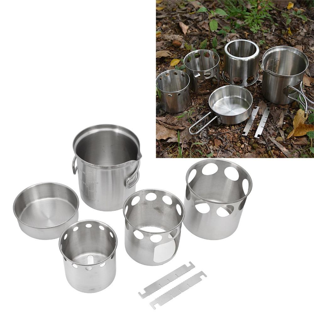 Stainless Steel Portable Camping Stove With Mesh Pouch Camping Pot Set  Outdoor Cooking