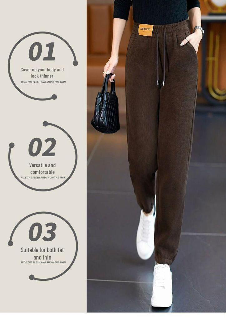 Unisex Plus Size Velvet Corduroy Harem Sweatpants - Warm, High Waist, Tapered Leg, Casual Fit for Autumn/Winter