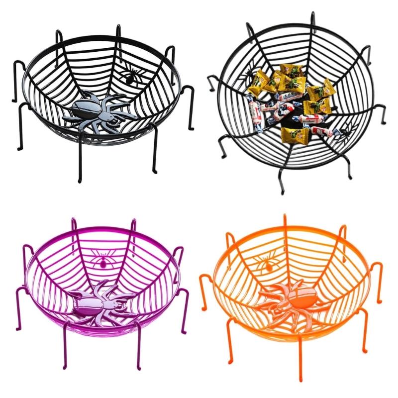 4Pcs Halloween Spiderweb Basket Large Candy Bowls Plastic Sweets Basket Fruit Plate Party Candy Holder Bowls Enduring