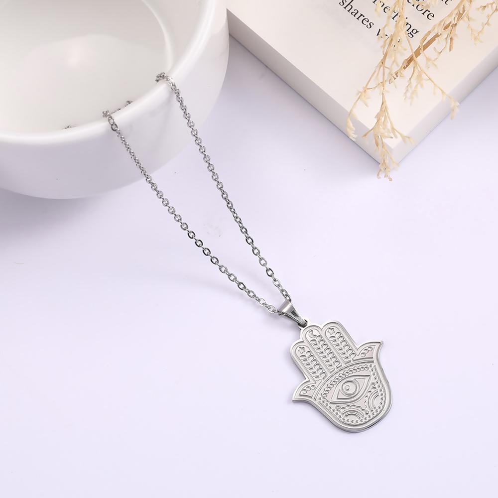Lemegeton Hebrew Hamsa Fatima Hand Necklace Stainless Steel Judaica Women's Neck Chain Choker Lucky Protection Jewelry Gift