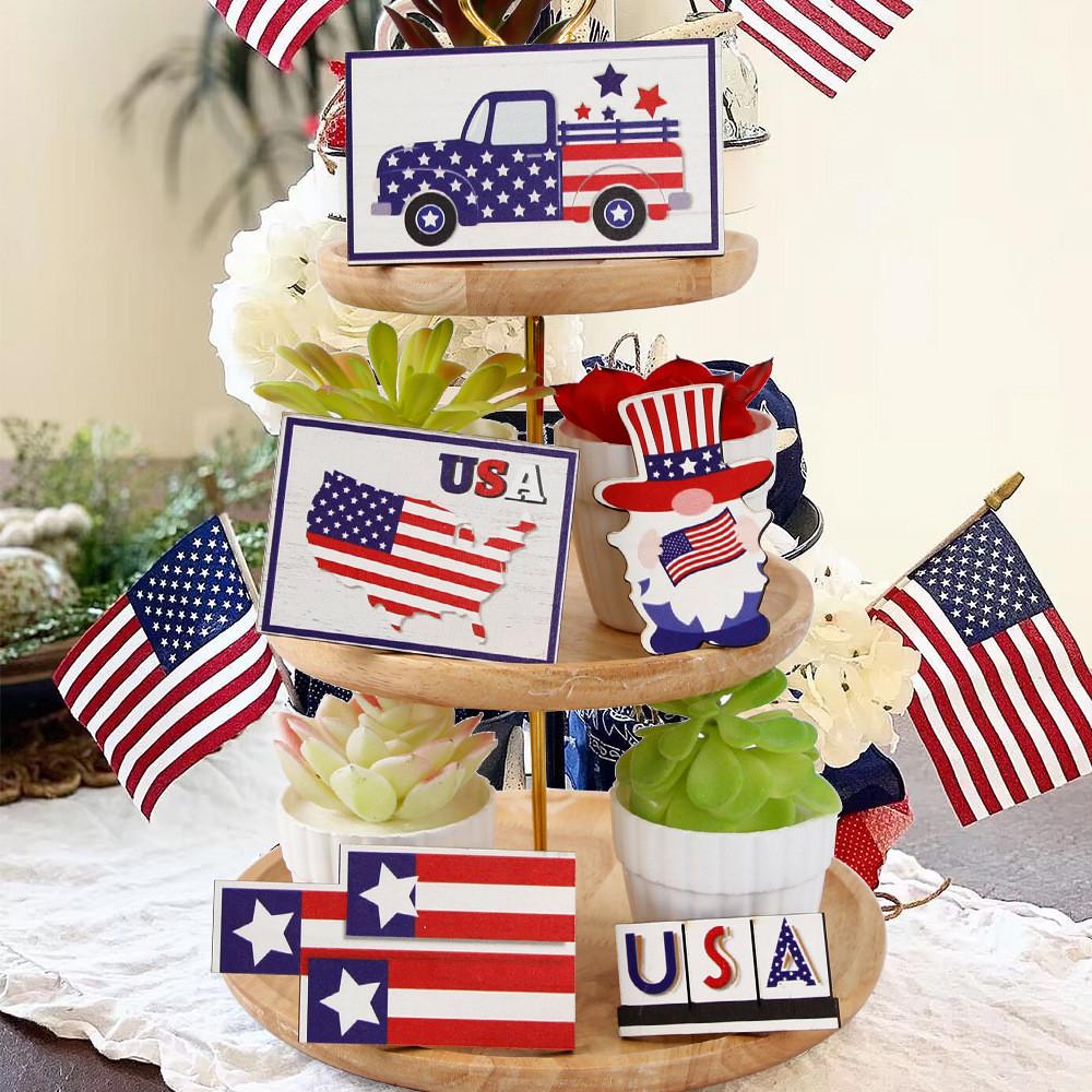 Stylish Independence Day Wooden Tray Sign Table Decoration For Party Atmosphere