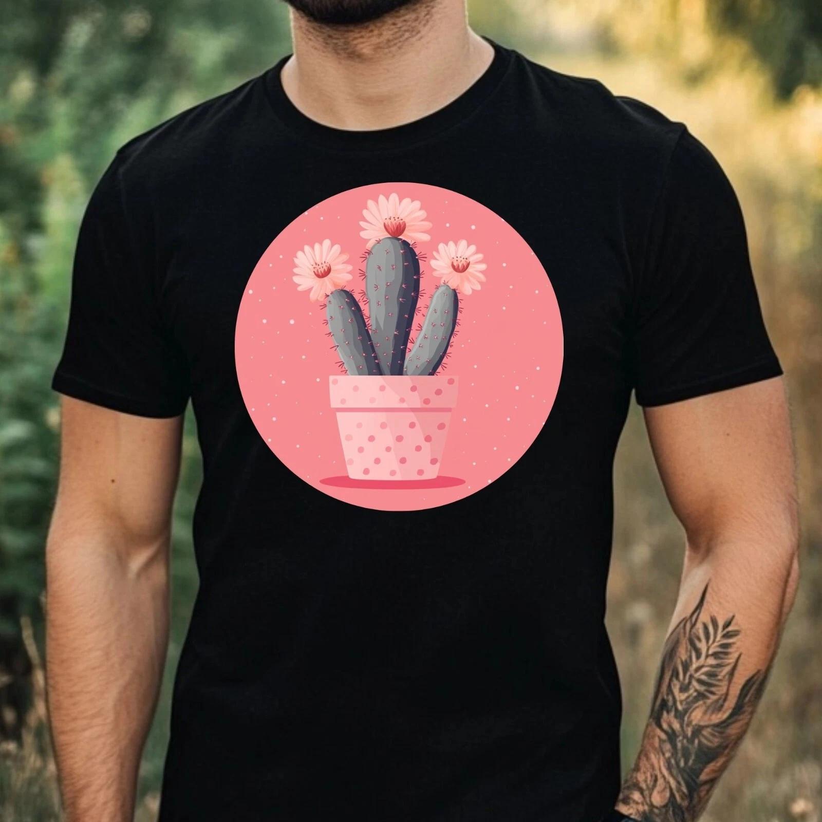 T-Shirt Herren Rosa Kaktus Motiv Baumwolle Größe XS bis 5XL XXL