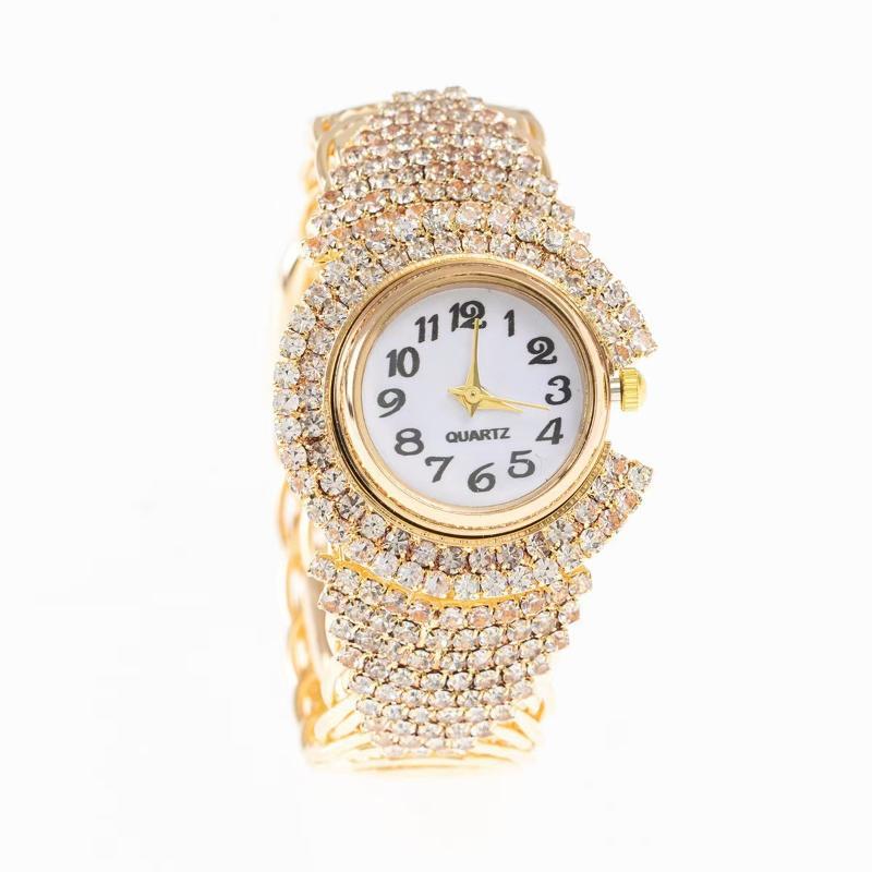 Women Elegant Bling Rhinestone Bangle Wrist Watch Metal Strap Quartz Analog Timepiece for Bridal Shower Gift Date Wear