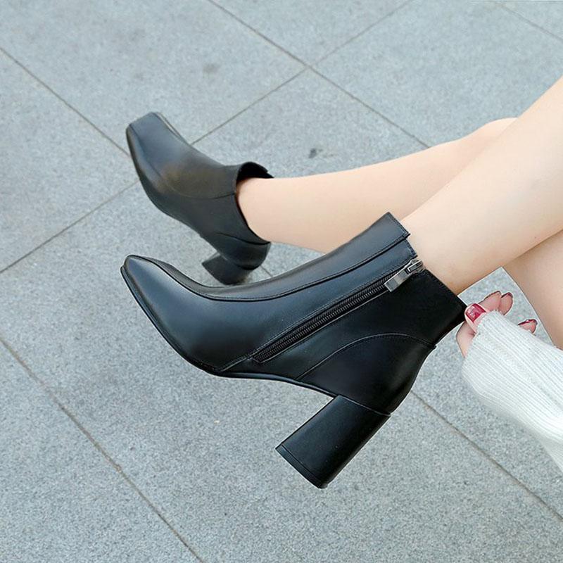 Fashion Women's Ankle Boots Autumn 2024 Fashion New Square Toe Red High Heel Shoes Casual Woman Black Side Zipper Short Boot Botas Mujer