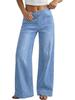 Women's High-Waisted Stretchy Wide-Leg Denim Pants, Washed, Loose Fit, Ideal for Sports and Outdoor Activities
