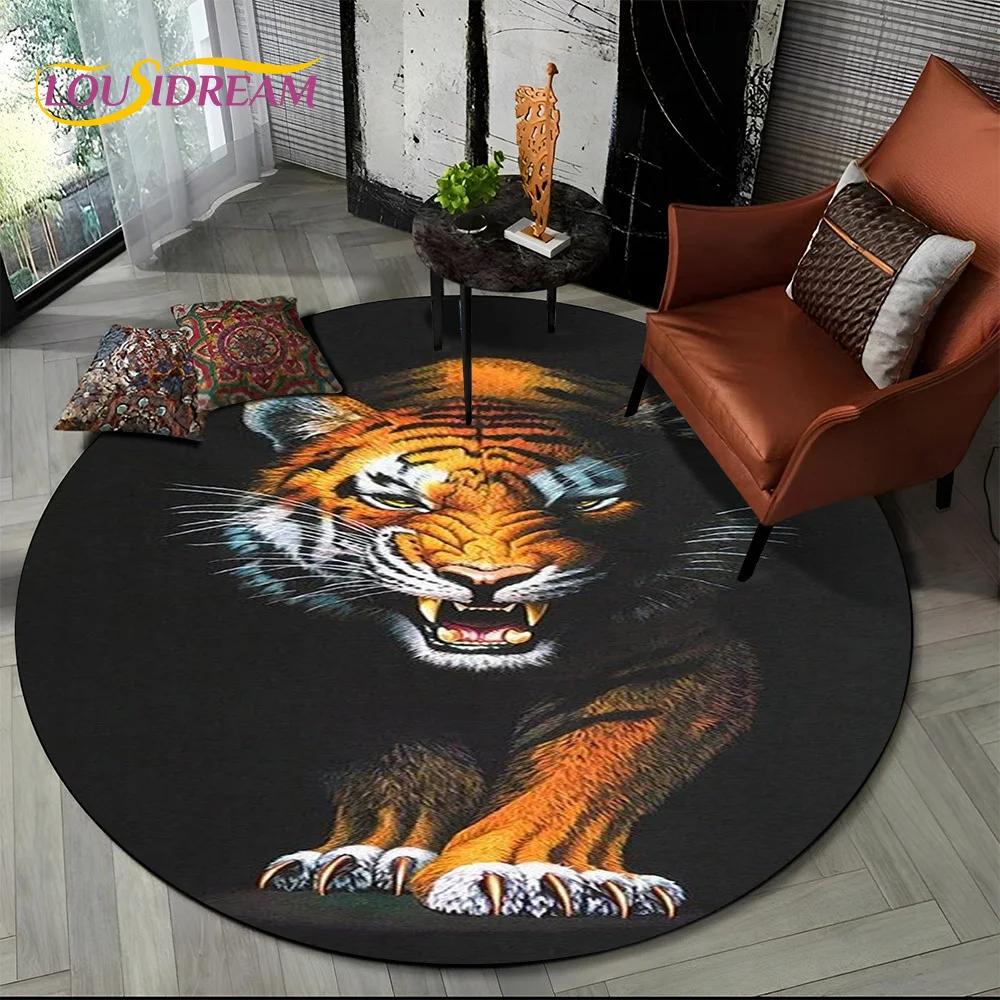 

Animal Wildlife Cartoon Beast Tiger Lion Leopard Round Carpet Rug for Living Room Bedroom Child Decor,Pet Area Rug Non-slip Mat Diameter 60cm