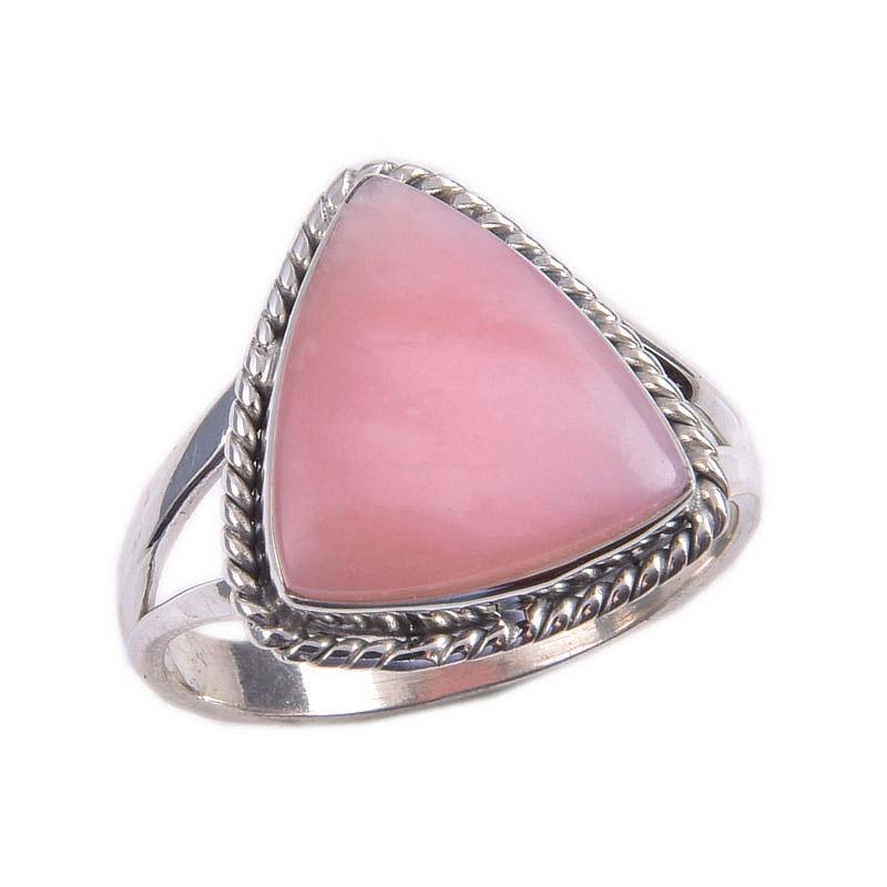 Natural Pink Opal Gemstone 925 Solid Sterling Silver Jewelry Ring Size 9 o4I74