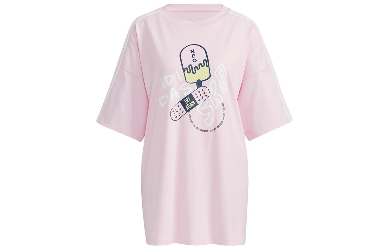 Adidas Neo Drop Shoulder Sleeve T Shirt Women s Pink H61997 M