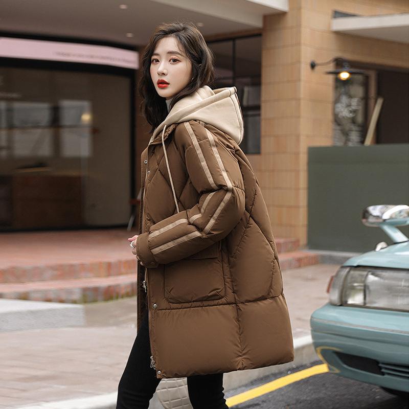 

Новая зимняя маленькая куртка-обманка из двух частей с хлопковой набивкой, утолщенная куртка с хлопковой набивкой, модная 3XL темно-коричневого