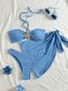 Women Three Piece Bikini Set Bandeau Top with Starfish Detail High Waist Bottom and Matching Cover Up Skirt Beachwear Swimwear