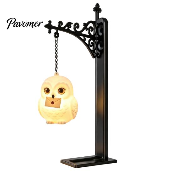 Nordic Style Home Decor Metal Magic Owl Hanging Bookend Lamp, Resin Animal LED Night Light, Pastoral Table Deer Bird Light for Bookshelf Window