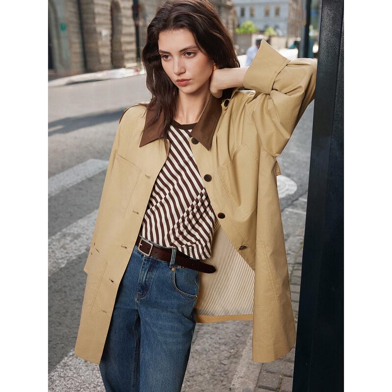ELLE French Contrast Mid-Length Trench Coat