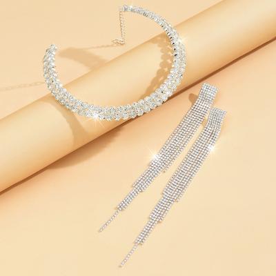 3 Pieces of Women's Tassel Earrings and Double Row Necklace Jewelry Set for Weddings, Banquets, Parties, and Holiday Gifts