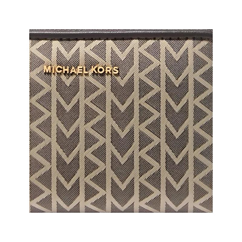 Michael Kors Jet Set Gold Hardware Logo Jacquard Polyester (Polyester) Wallet Small Unisex Couple Size Natural Color