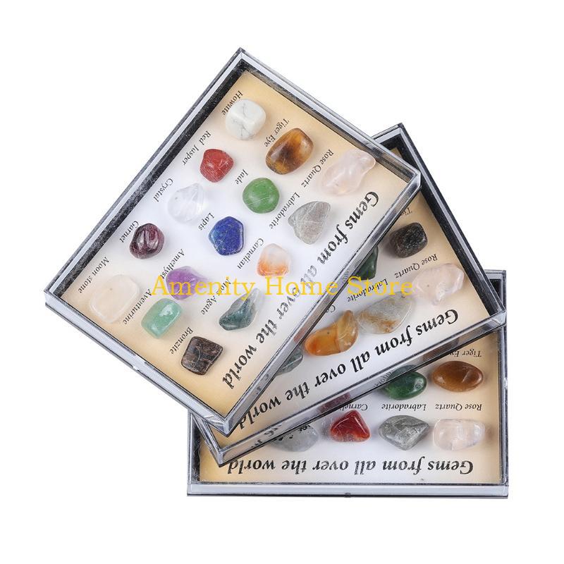 F26C 15 Pieces Set Multi Colors Rock Collection  Mixed Natural Mineral Ore Specimens with Box Jewelry Sets