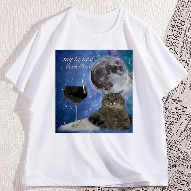 2026 Camisetas Divertidas Con Estampado De Gato Y Vino Para Hombre Camiseta Informal De Gran TamañoCamiseta Básica Holgada De