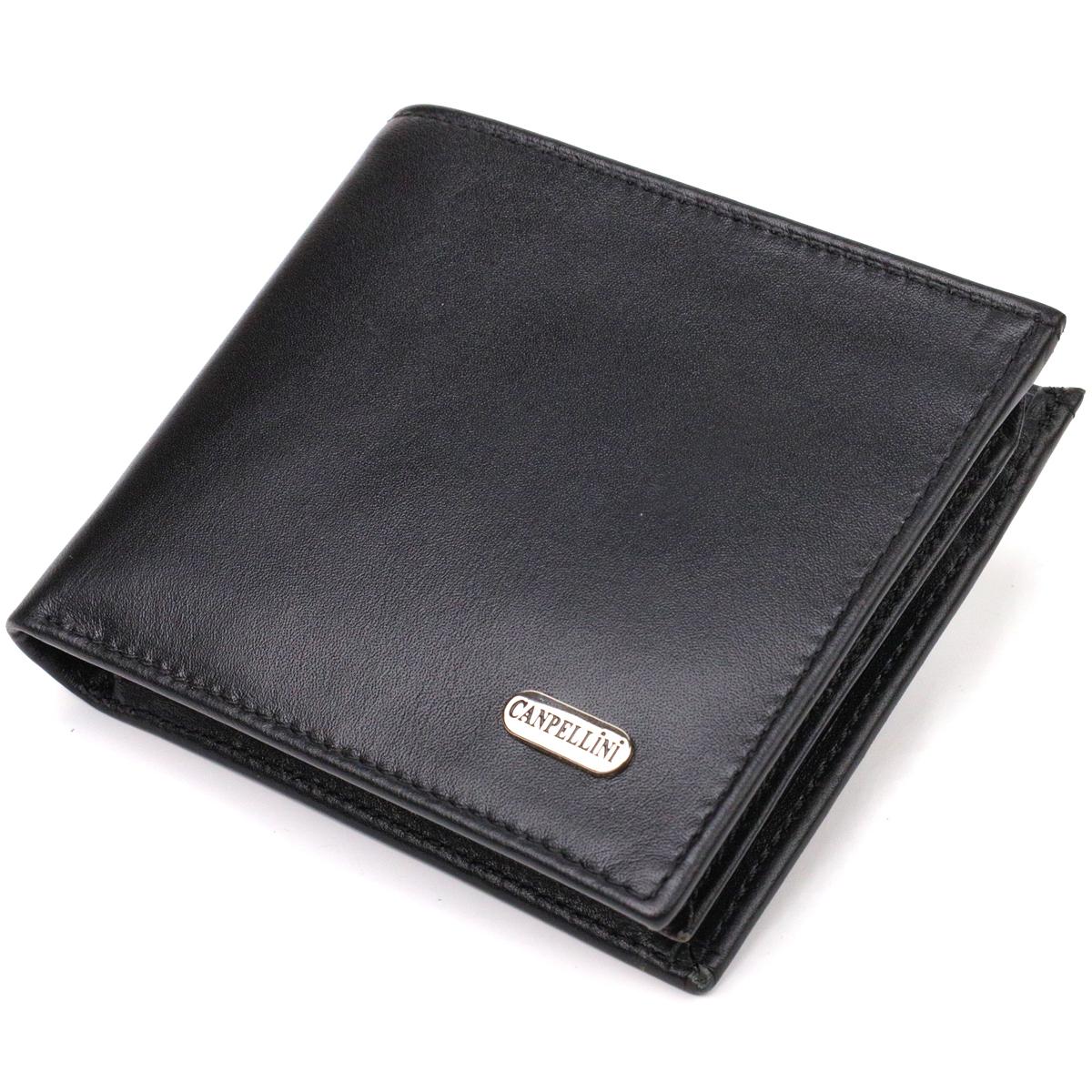 

Класичний чоловічий портмоне з натуральної гладкої шкіри CANPELLINI 21786 Чорний