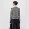 Artistic Striped Mulberry Silk Cardigan - Women's Black & White Round Neck Knit Top for Autumn