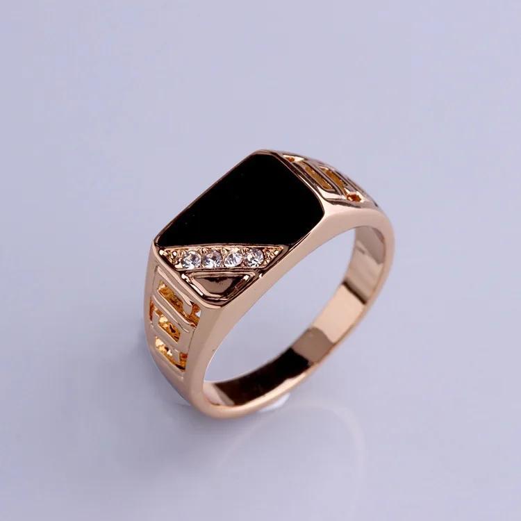 

Classic Size 5-12 Men Rhineston Rings Fashion Party Zircon Gold/Copper-Color Black Enamel Male Finger Titanium Stainless Ring 11 рожевий колір золота