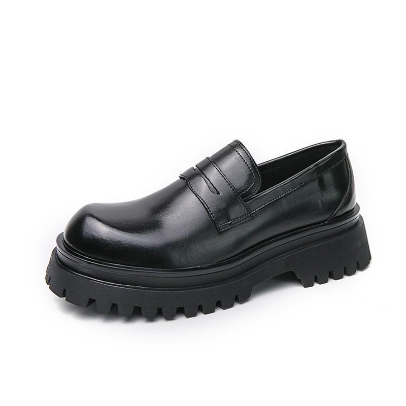 Spring Men's British Thick-Soled Leather Loafers: Trendy Casual Slip-On Shoes