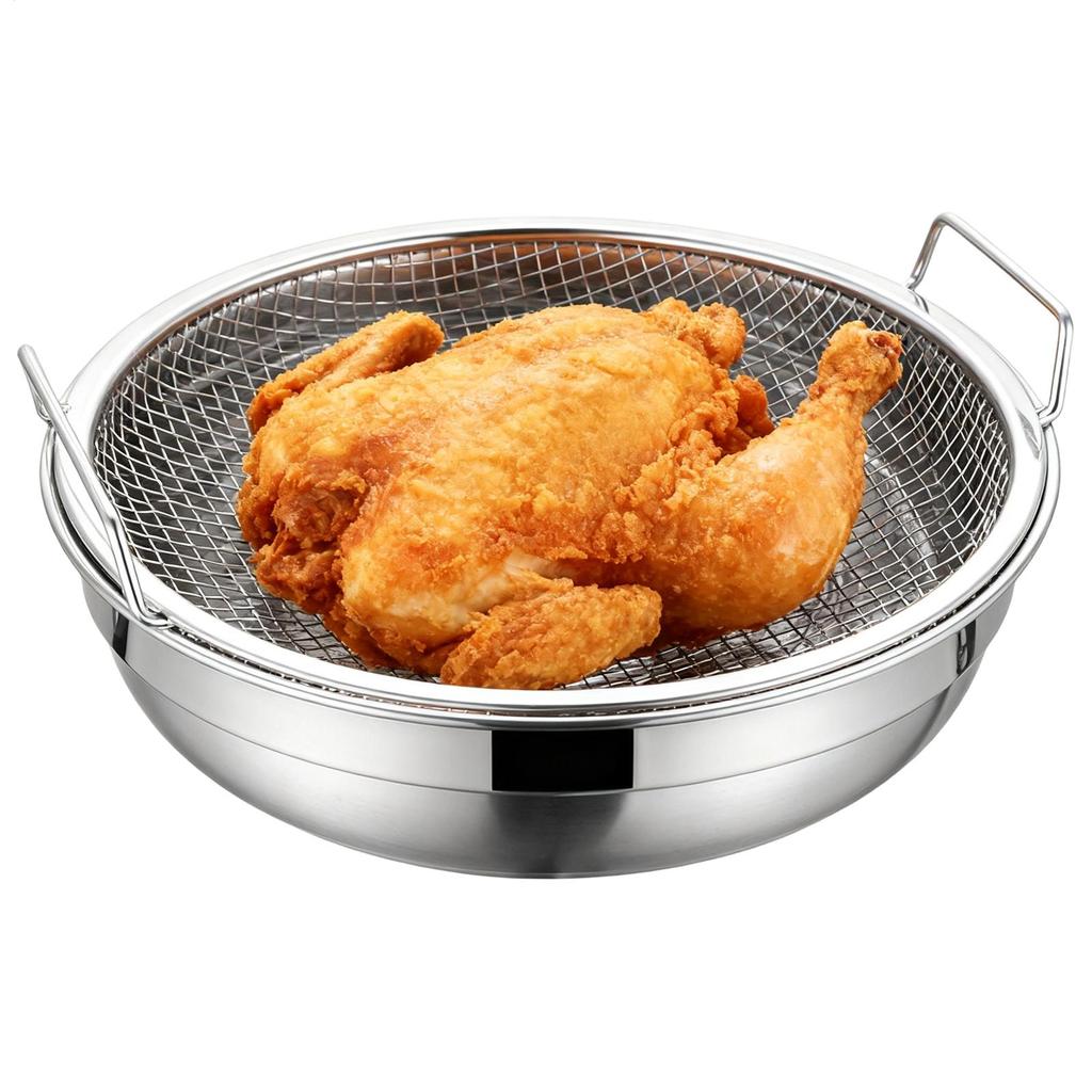 304 Stainless Steel Frying Oil Filter Grease Mesh Drainer Colander Household Circular Frying Oil Strainer With Handle