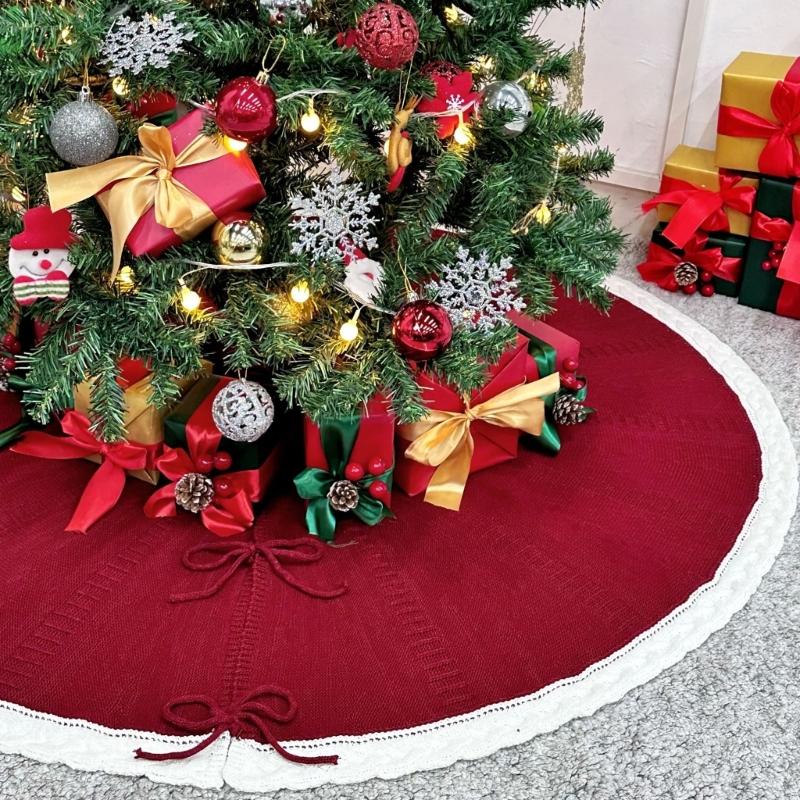 Holidays Knitted Tree Skirt Soft Fabric Round Christmas Tree Base Cover Decoration Handwoven Trees Carpet for Home