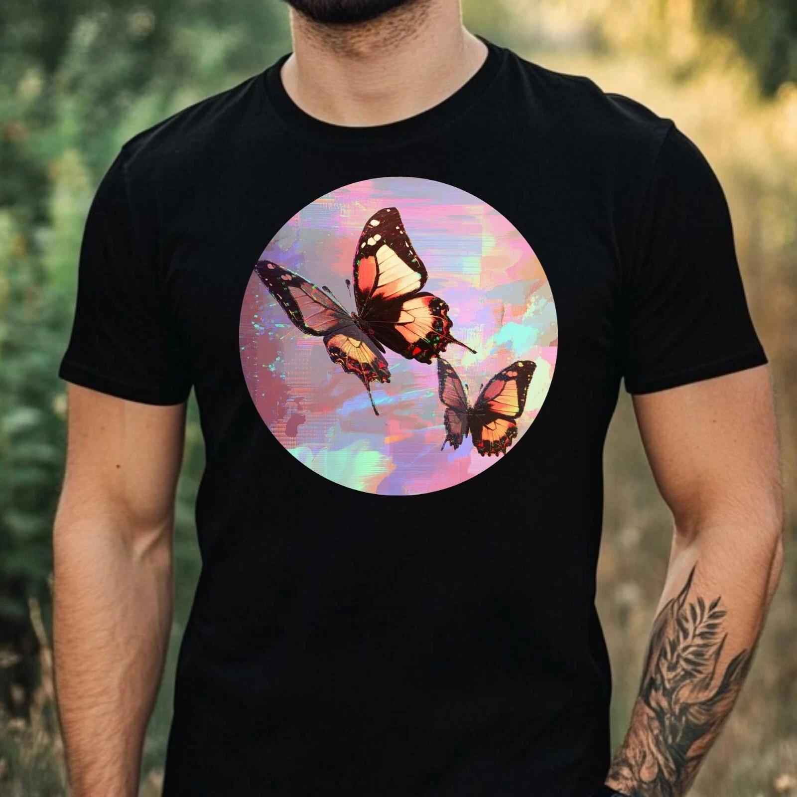 T-Shirt Herren Schmetterling Glitch Motiv Baumwolle Größe XS bis 5XL XS