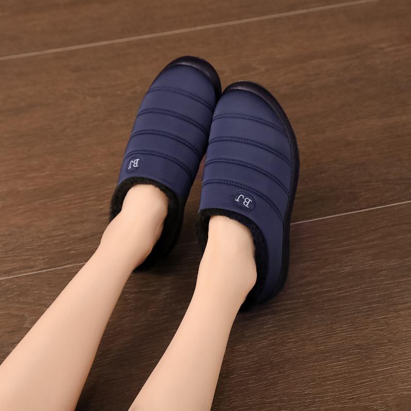 

Водонепроницаемые хлопковые тапочки для пары, на плоской подошве, нескользящие, теплые домашние туфли, большие хлопковые туфли 43 синий