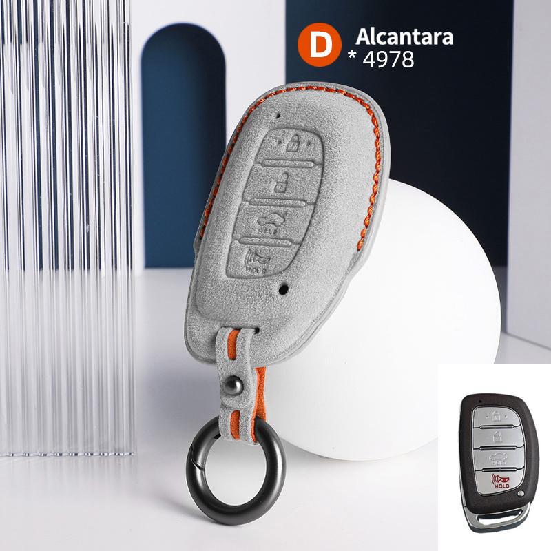 For Hyundai Tucson Santa Fe Rena Sonata Elantra Creta I10 I30 I40 Accessories 4 Button Suede Car Smart Key Case Cover Shell