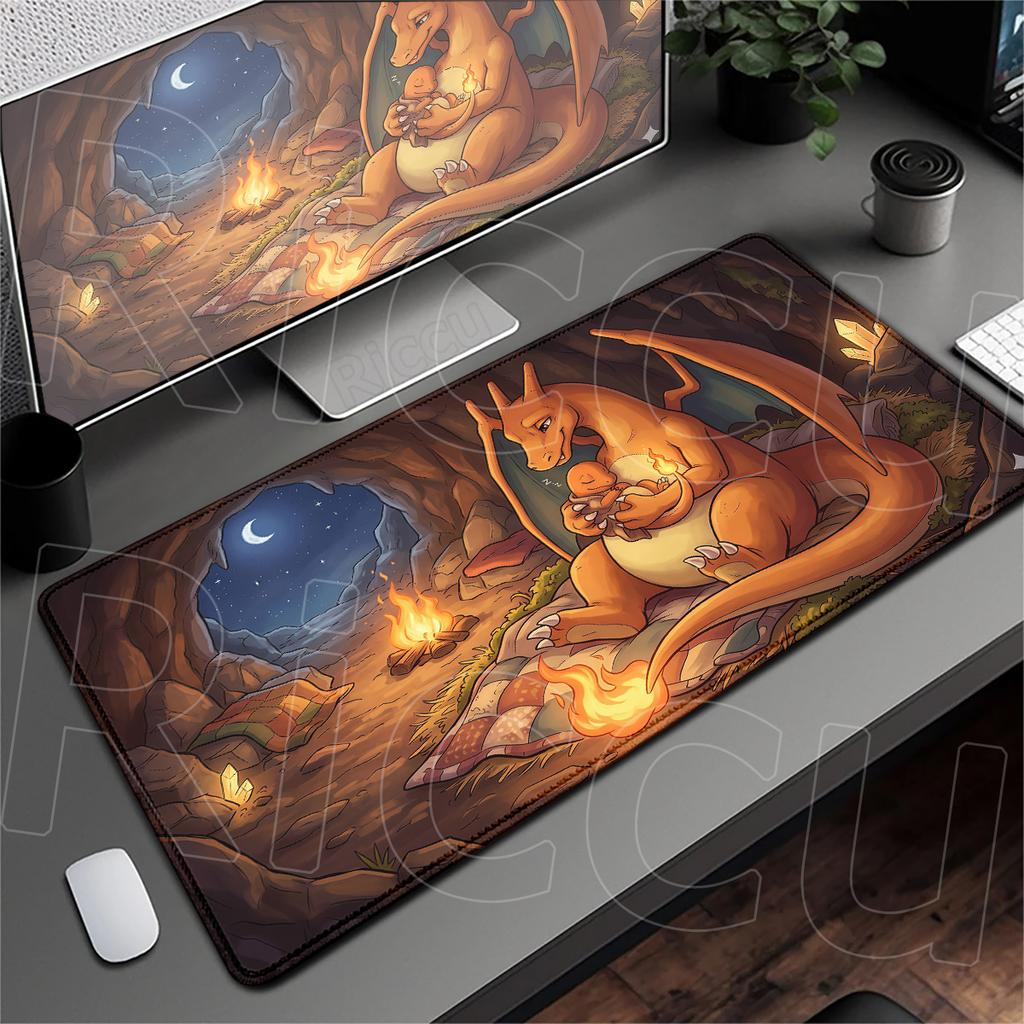 Locking Edge Washable Computer Desktop Mat XXL PC Laptop Anime Gaming Mouse Pad P-Pokemon Charizard Keyboard Carpet Rubber Base